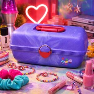 Vintage Caboodles Makeup Organizer Purple Marble Pink Interior Vanity Case 90s